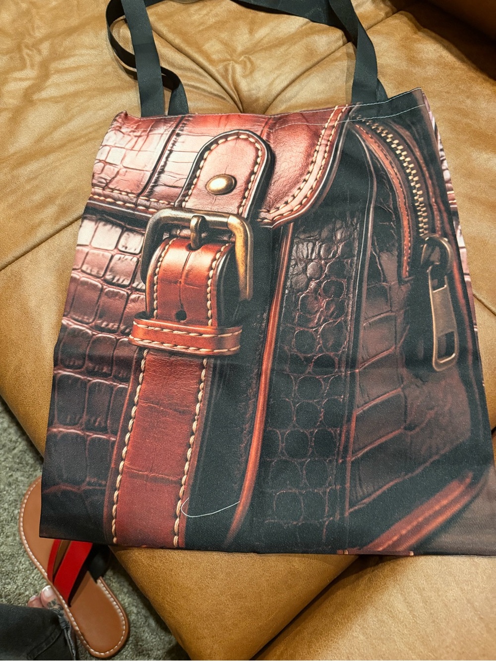 2D Croc-Texture Canvas Tote Bag